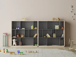 Biblioteca|Herdasa Biblioteca 3 prateleiras - A117cm x C119cm x P32cm carvalho e antracite - Nack Cinzento claro