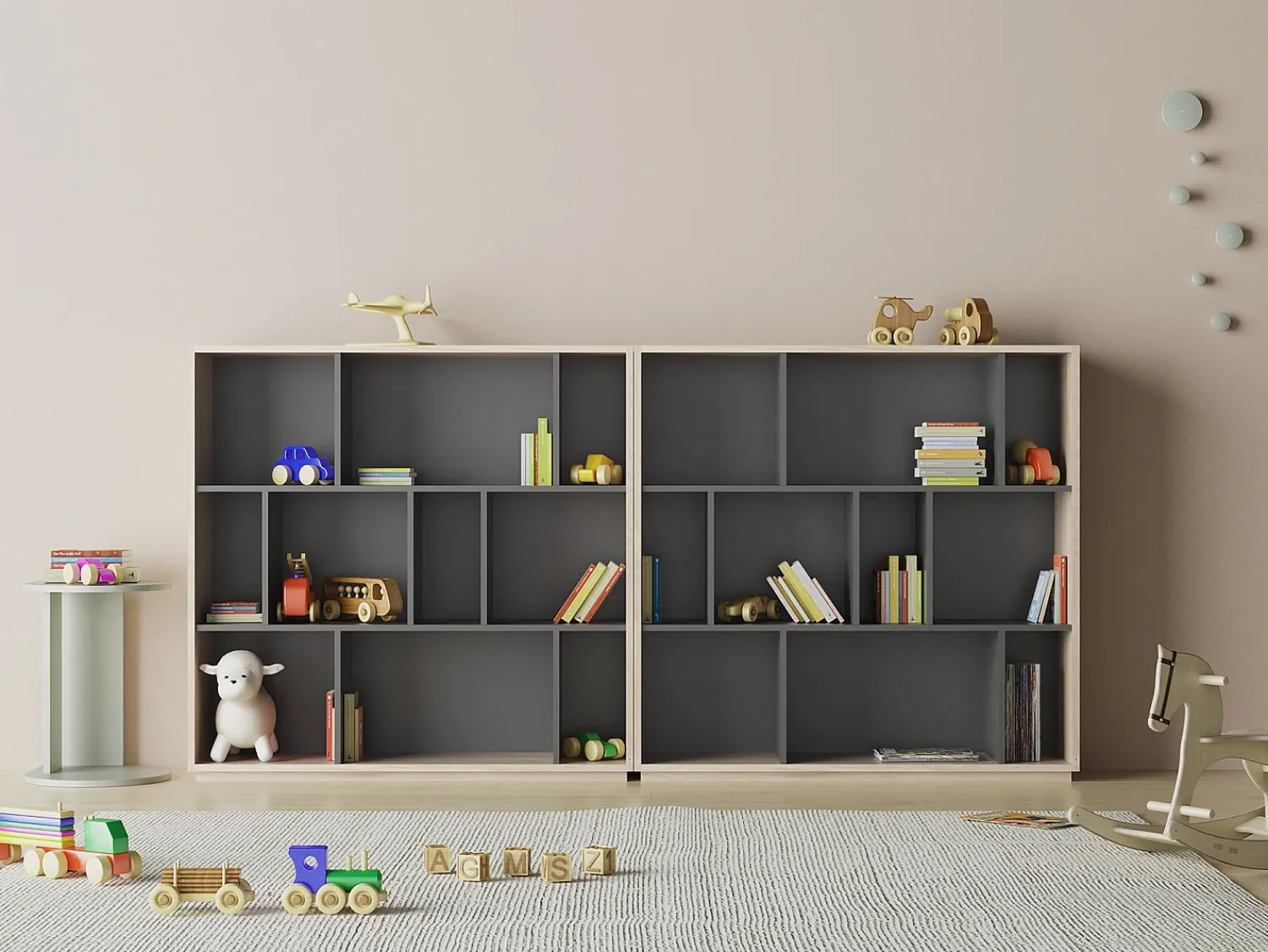 Biblioteca|Herdasa Biblioteca 3 prateleiras - A117cm x C119cm x P32cm carvalho e antracite - Nack Cinzento claro