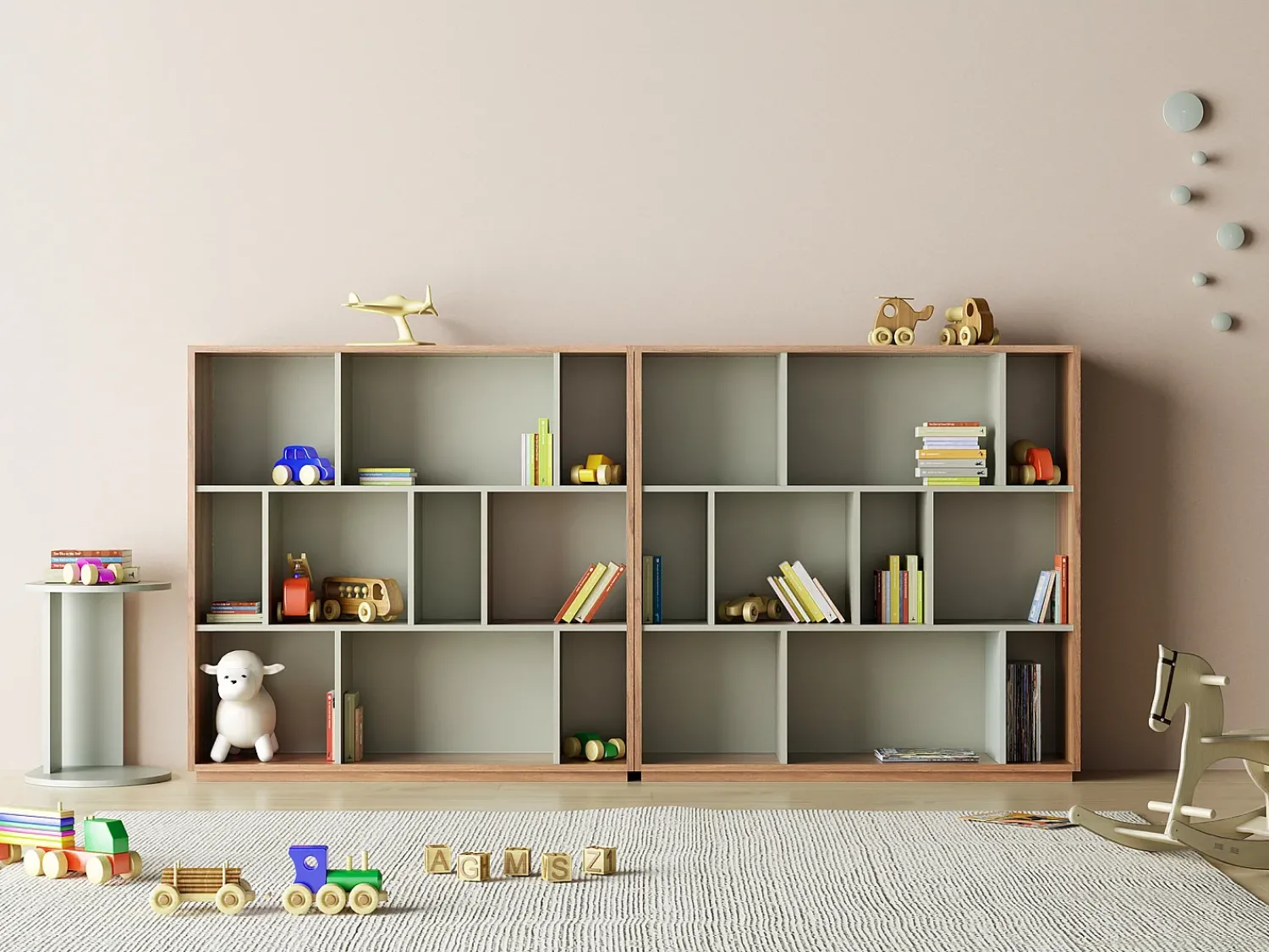 Biblioteca*Herdasa Biblioteca 3 prateleiras - A117cm x C119cm x P32cm nogueira e - Nack Verde
