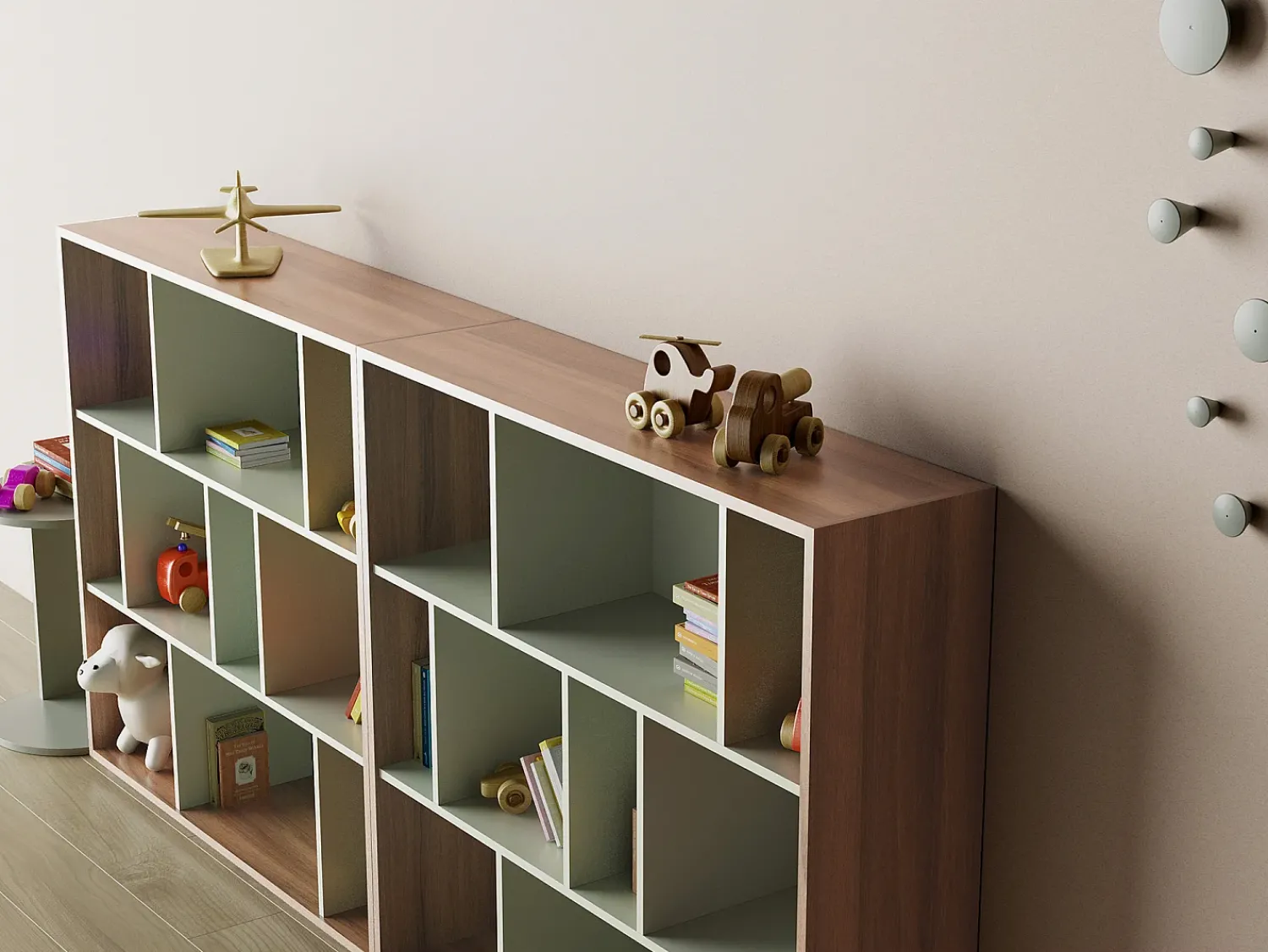 Biblioteca*Herdasa Biblioteca 3 prateleiras - A117cm x C119cm x P32cm nogueira e - Nack Verde