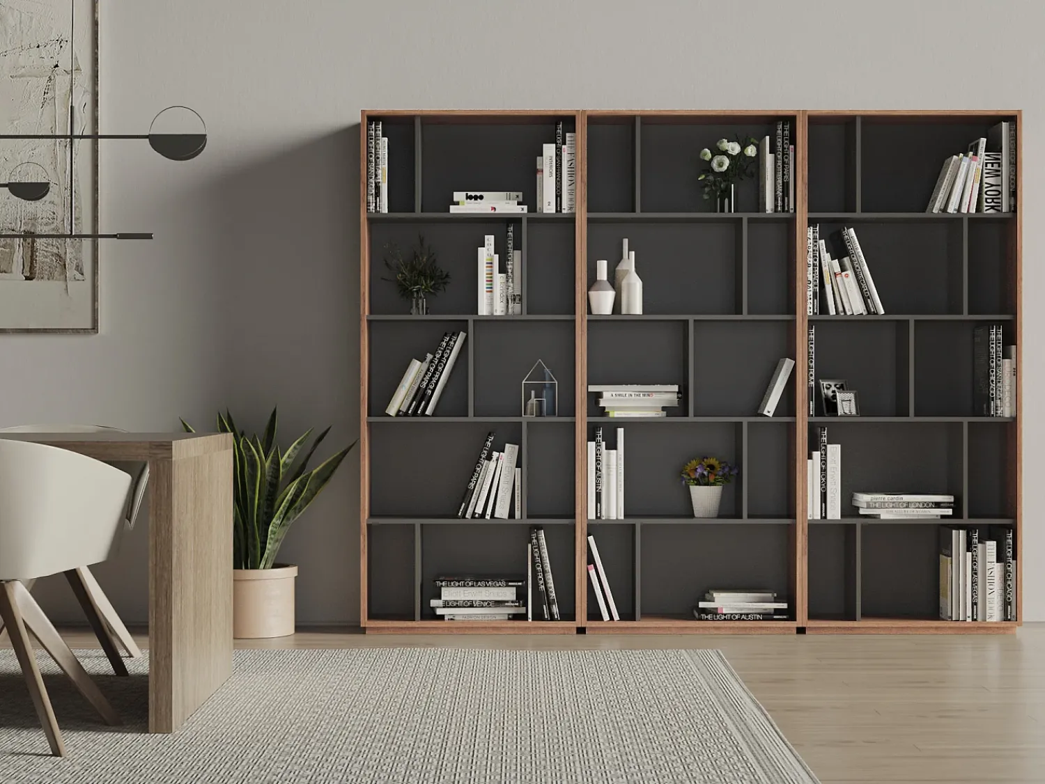 Best Herdasa Biblioteca 5 prateleiras - A191cm x C80cm x P32cm nogueira e antracite - Nack Cinzento