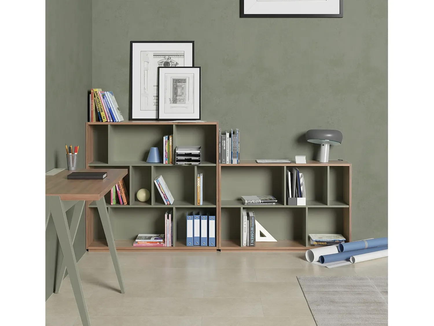 Biblioteca*Herdasa Biblioteca 2 prateleiras - A80cm x C119cm x P32cm nogueira e - Nack Verde