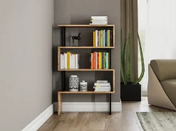 Hot Vente-unique Biblioteca com 3 prateleiras em metal natural claro e preto - ROVENI Preto / Natural claro