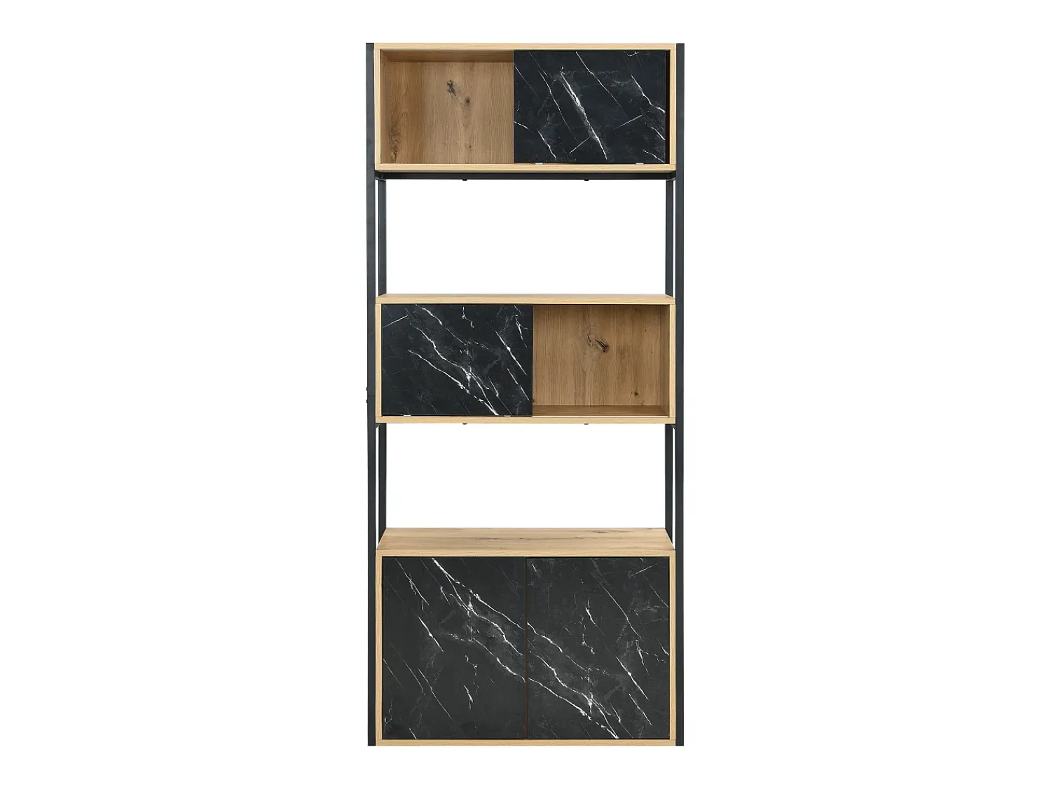 Biblioteca|Vente-unique Biblioteca com arrumação MDF e aço efeito mármore preto e natural - YELANIA Preto / Natural claro