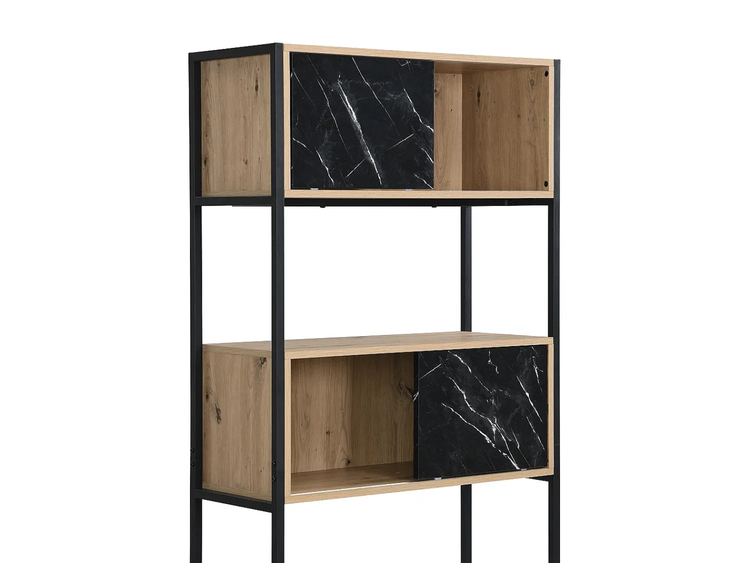 Biblioteca|Vente-unique Biblioteca com arrumação MDF e aço efeito mármore preto e natural - YELANIA Preto / Natural claro