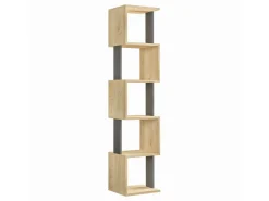 Outlet Dmora Biblioteca Dadjapon, Estante de escritório, Porta-livros móvel, Biblioteca, 35x30h161 cm, Carvalho e Antracite Castanho