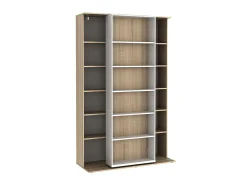 Biblioteca|Vente-unique Biblioteca de correr - 18 nichos - Branco e carvalho - PRALI Natural claro / Branco