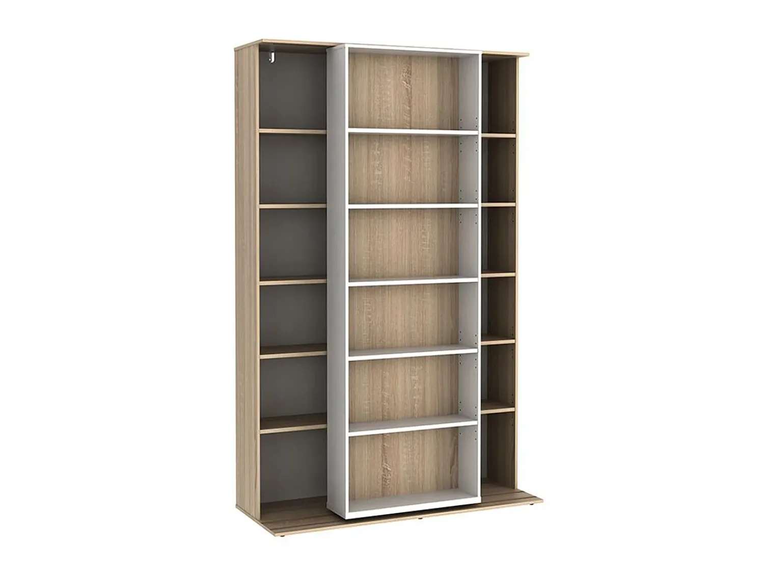 Biblioteca|Vente-unique Biblioteca de correr - 18 nichos - Branco e carvalho - PRALI Natural claro / Branco