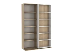 Biblioteca|Vente-unique Biblioteca de correr - 18 nichos - Branco e carvalho - PRALI Natural claro / Branco
