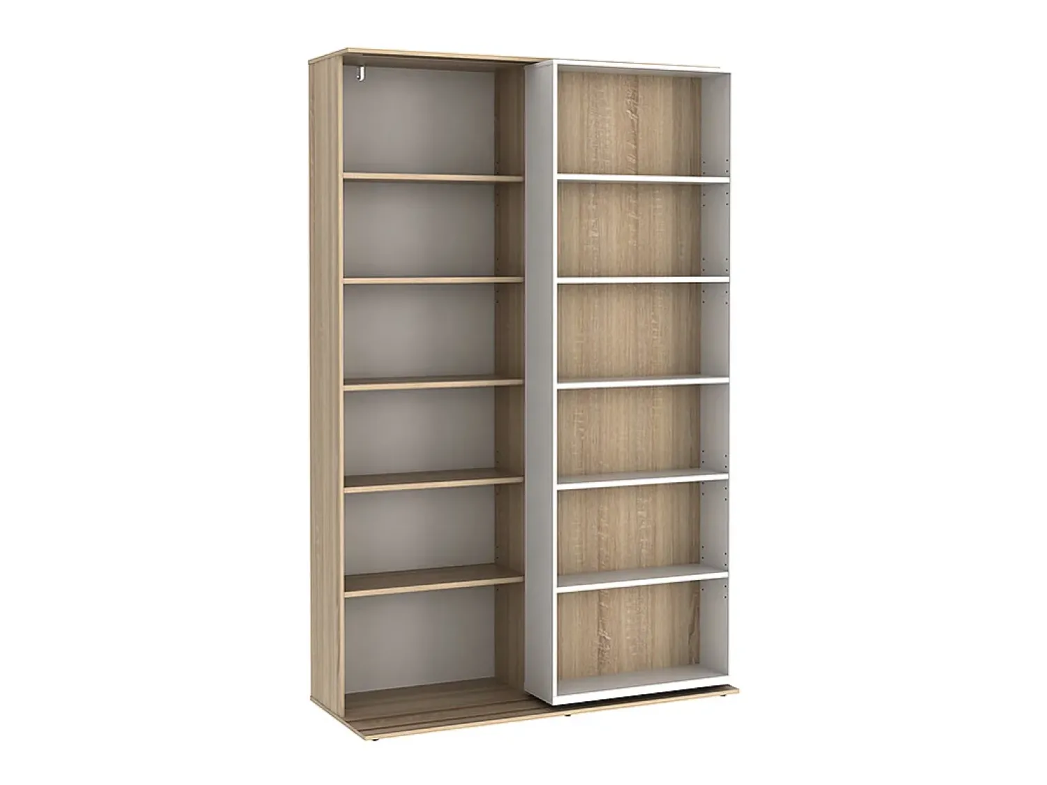 Biblioteca|Vente-unique Biblioteca de correr - 18 nichos - Branco e carvalho - PRALI Natural claro / Branco