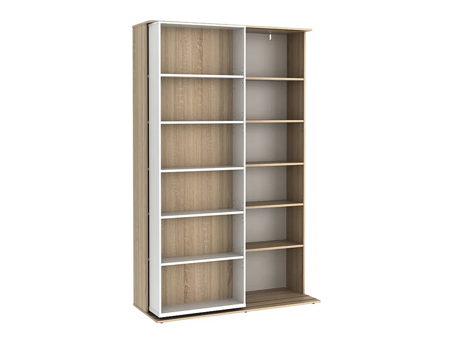 Biblioteca|Vente-unique Biblioteca de correr - 18 nichos - Branco e carvalho - PRALI Natural claro / Branco