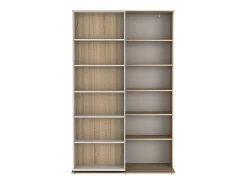 Biblioteca|Vente-unique Biblioteca de correr - 18 nichos - Branco e carvalho - PRALI Natural claro / Branco