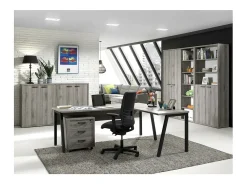 Meublorama Biblioteca de Escritório com 5 prateleiras na cor carvalho cinza efeito madeira | Coleção SOON |^ Biblioteca