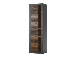 Outlet Meublorama Biblioteca Design Com Uma Porta e Nichos Aparentes nas Cores Carvalho e Preto Fosco Coleção Onyxia Castanho