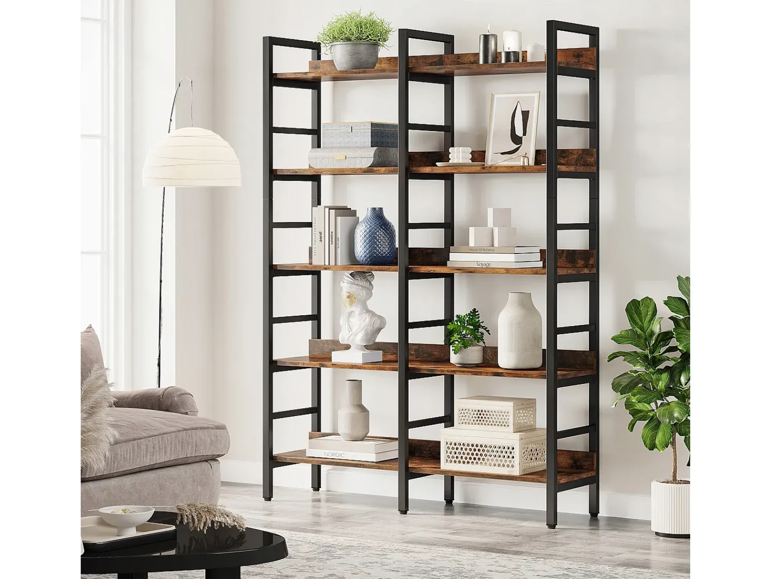 Prateleira|Tribesigns Biblioteca, Estante de Escritório com 5 Níveis, Estante em Pés, Biblioteca Aberta, Grande, Estilo Industrial, 180 x 80 x 30 cm Castanho