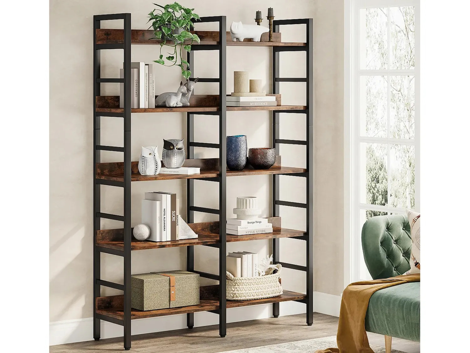 Prateleira|Tribesigns Biblioteca, Estante de Escritório com 5 Níveis, Estante em Pés, Biblioteca Aberta, Grande, Estilo Industrial, 180 x 80 x 30 cm Castanho