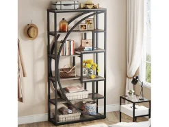 Biblioteca|Tribesigns Biblioteca Industrial de 5 Níveis, Biblioteca com 180 cm de Altura com 8 Prateleiras de Armazenamento Abertas Cinzento
