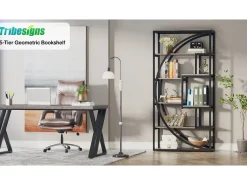 Biblioteca|Tribesigns Biblioteca Industrial de 5 Níveis, Biblioteca com 180 cm de Altura com 8 Prateleiras de Armazenamento Abertas Cinzento