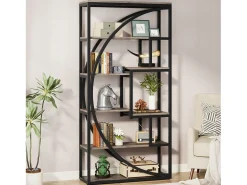 Biblioteca|Tribesigns Biblioteca Industrial de 5 Níveis, Biblioteca com 180 cm de Altura com 8 Prateleiras de Armazenamento Abertas Cinzento