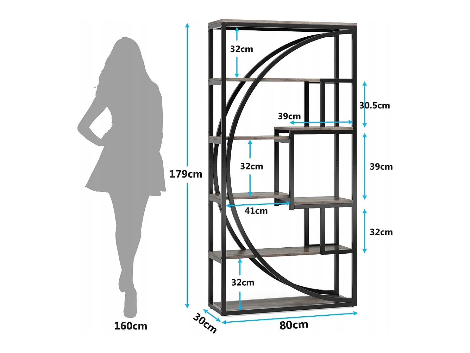 Biblioteca|Tribesigns Biblioteca Industrial de 5 Níveis, Biblioteca com 180 cm de Altura com 8 Prateleiras de Armazenamento Abertas Cinzento