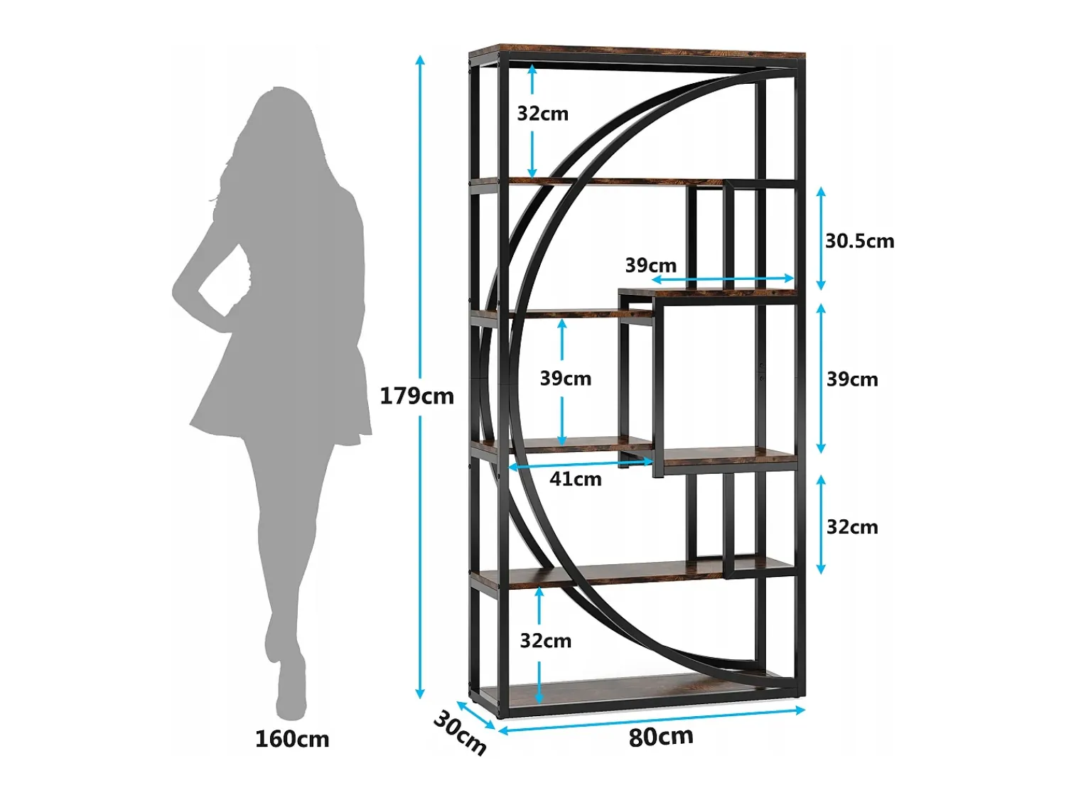 Biblioteca|Tribesigns Biblioteca Industrial de 5 Níveis, Biblioteca com 180 cm de Altura com 8 Prateleiras de Armazenamento Abertas Castanho