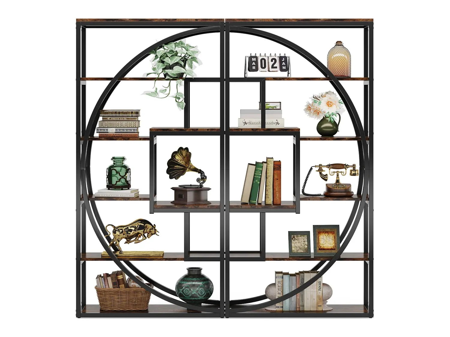 Biblioteca|Tribesigns Biblioteca Industrial de 5 Níveis, Biblioteca com 180 cm de Altura com 8 Prateleiras de Armazenamento Abertas Castanho