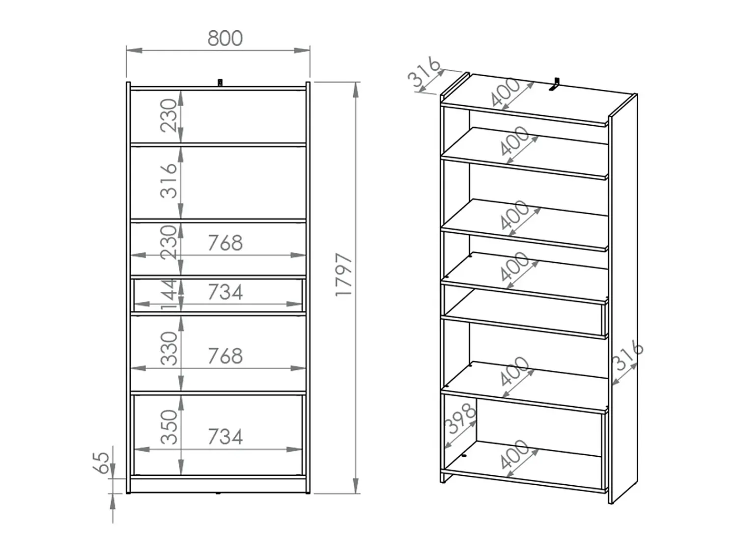 Petits-Meubles Biblioteca Tara madeira 180cm^ Biblioteca