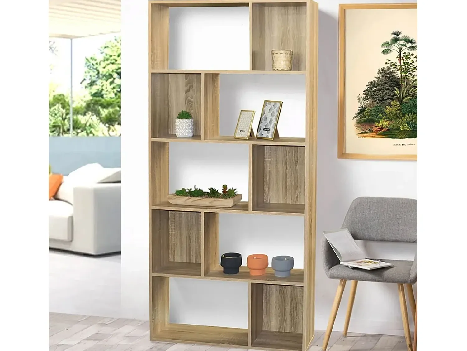 Best Meublorama Bibliothèque 4 niveaux collection BURANO coloris chêne clair Castanho