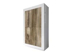 Vitrina|Meublorama Buffet alto com 4 portas, coleção CISA, nas cores laqueado brilhante e carvalho claro. Branco