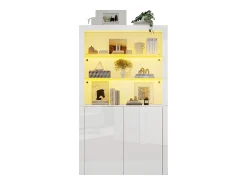 ModernLuxe Buffet alto para sala 100x35x170 cm - vitrines com iluminação LED - tampo de vidro temperado -^ Vitrina
