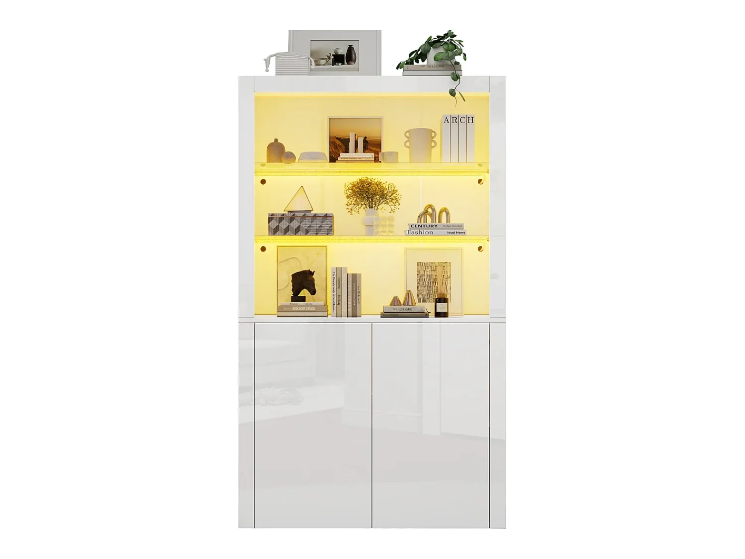 ModernLuxe Buffet alto para sala 100x35x170 cm - vitrines com iluminação LED - tampo de vidro temperado -^ Vitrina