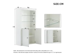 ModernLuxe Buffet alto para sala 100x35x170 cm - vitrines com iluminação LED - tampo de vidro temperado -^ Vitrina