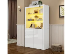 ModernLuxe Buffet alto para sala 100x35x170 cm - vitrines com iluminação LED - tampo de vidro temperado -^ Vitrina