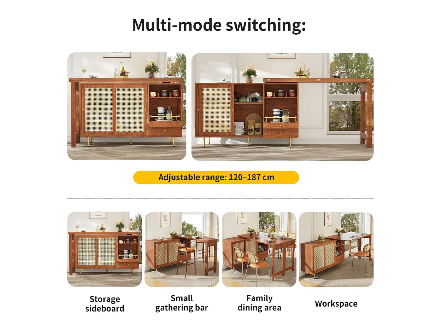 ModernLuxe Buffet, Móveis de Bar Rotativo Extensível - MDF - Com Armazenamento Diversos -^ Móvel De Bar