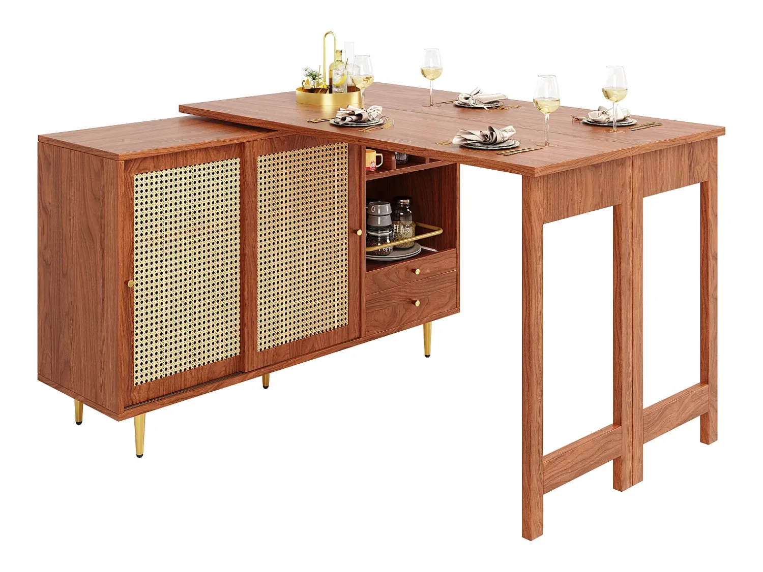 ModernLuxe Buffet, Móveis de Bar Rotativo Extensível - MDF - Com Armazenamento Diversos -^ Móvel De Bar