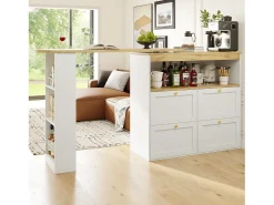 Móvel De Bar*ModernLuxe Buffet, Móvel de bar giratório e retrátil - 4 gavetas e 4 compartimentos - Branco