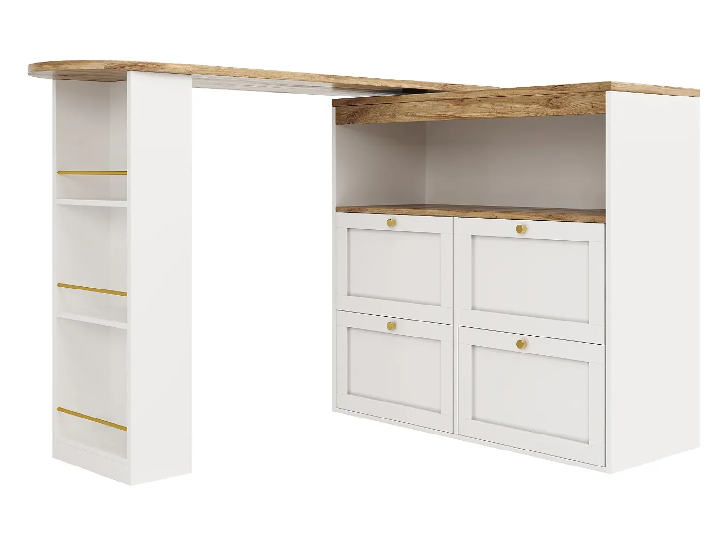 Móvel De Bar*ModernLuxe Buffet, Móvel de bar giratório e retrátil - 4 gavetas e 4 compartimentos - Branco
