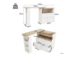 Móvel De Bar*ModernLuxe Buffet, Móvel de bar giratório e retrátil - 4 gavetas e 4 compartimentos - Branco