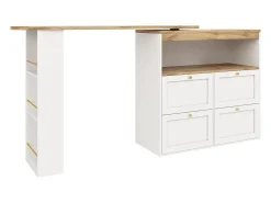 Móvel De Bar*ModernLuxe Buffet, Móvel de bar giratório e retrátil - 4 gavetas e 4 compartimentos - Branco