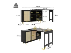 Móvel De Bar|ModernLuxe Buffet, móvel de bar giratório extensível - em MDF - com diversos armazenamentos - Preto