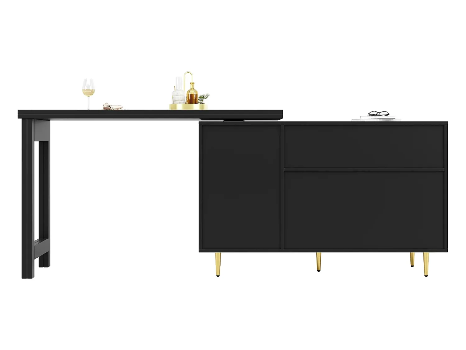 Móvel De Bar|ModernLuxe Buffet, móvel de bar giratório extensível - em MDF - com diversos armazenamentos - Preto
