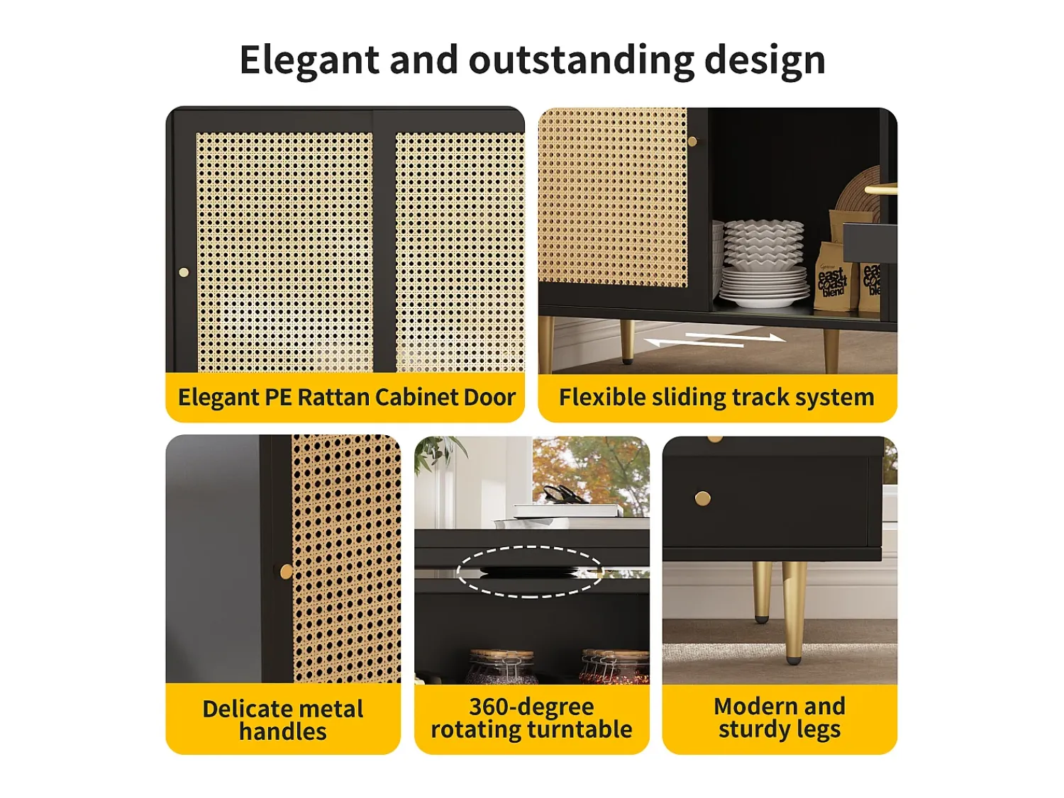 Móvel De Bar|ModernLuxe Buffet, móvel de bar giratório extensível - em MDF - com diversos armazenamentos - Preto
