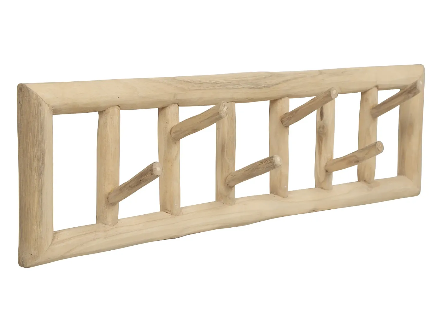 Cabide De Pé|Vente-unique Cabide 6 ganchos em madeira de teca - C70 x L11 x A20 cm - Cor: natural - LIPALIA Natural claro