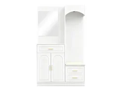 Móvel De Entrada|Hauss Spole Cabide com espelho, sapateira e banco - Móvel para hall de entrada 110x33x185,5 cm Branco