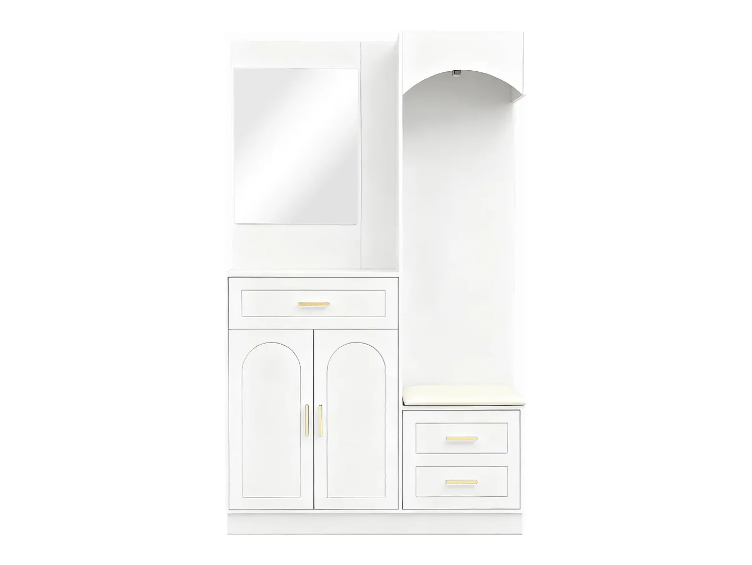 Móvel De Entrada|Hauss Spole Cabide com espelho, sapateira e banco - Móvel para hall de entrada 110x33x185,5 cm Branco
