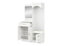 Móvel De Entrada|Hauss Spole Cabide com espelho, sapateira e banco - Móvel para hall de entrada 110x33x185,5 cm Branco