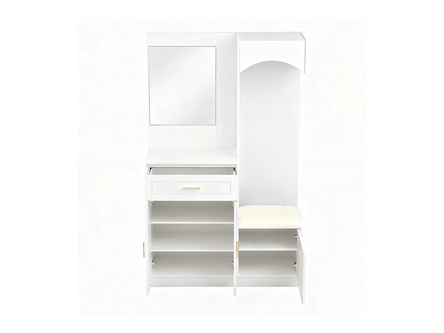 Móvel De Entrada|Hauss Spole Cabide com espelho, sapateira e banco - Móvel para hall de entrada 110x33x185,5 cm Branco