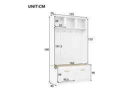 Móvel De Entrada*Hauss Spole Cabide para hall de entrada com banco, 4 ganchos e 2 portas, 105×40×180 cm Branco