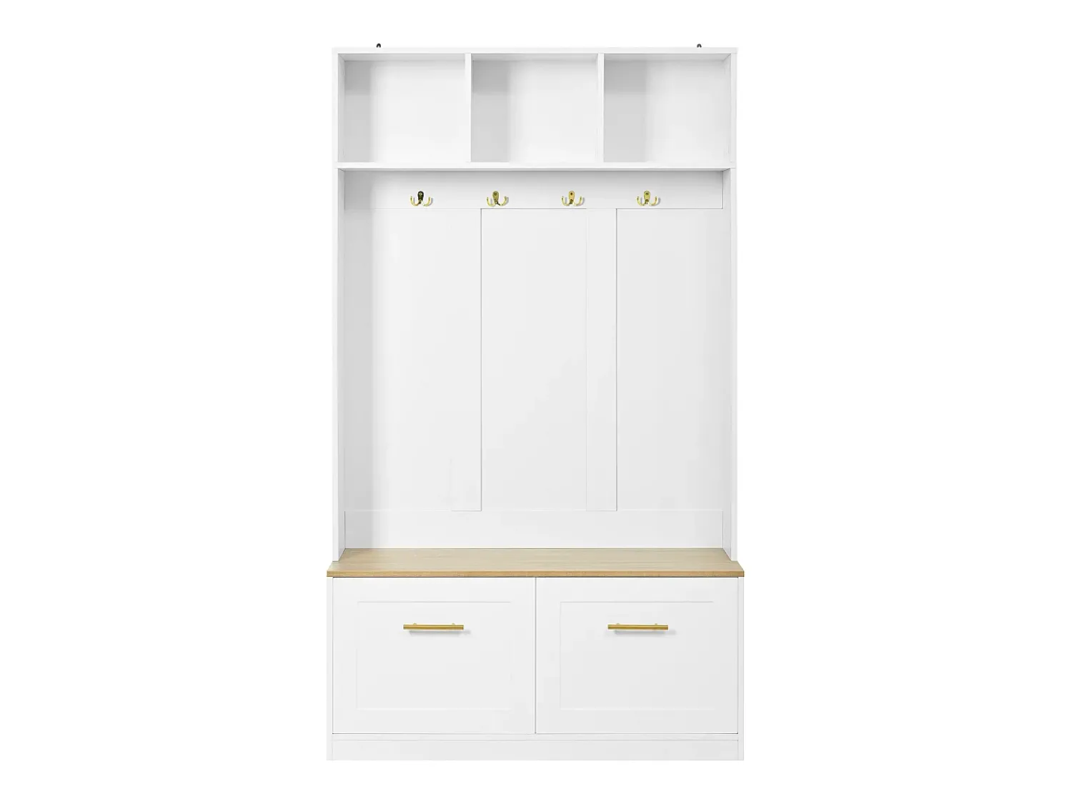 Móvel De Entrada*Hauss Spole Cabide para hall de entrada com banco, 4 ganchos e 2 portas, 105×40×180 cm Branco