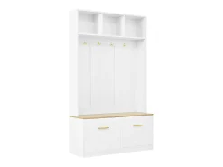Móvel De Entrada*Hauss Spole Cabide para hall de entrada com banco, 4 ganchos e 2 portas, 105×40×180 cm Branco